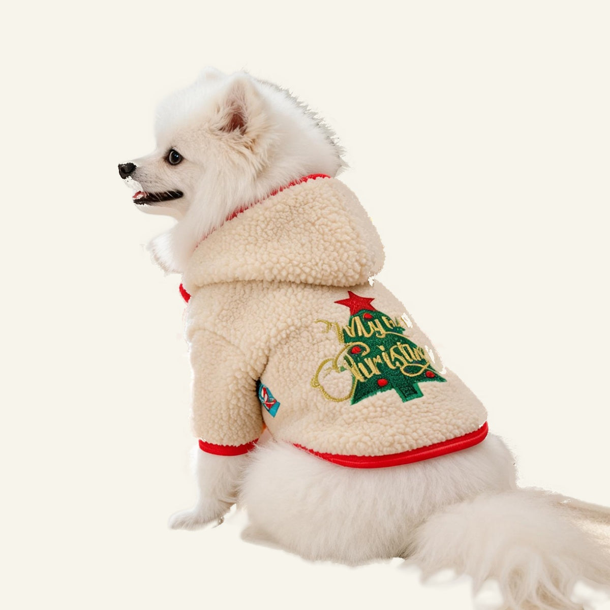 My First Christmas dog hoodie on a dog, side view