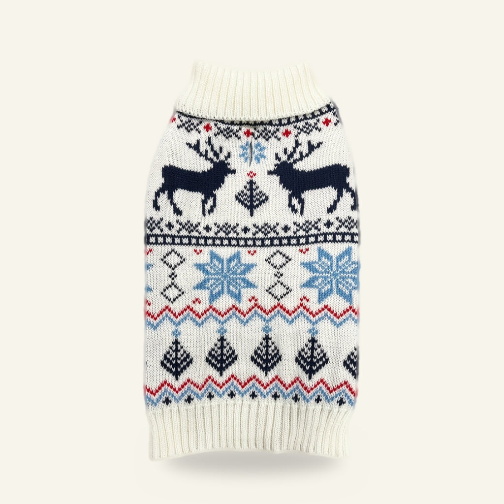 Cream Nordic reindeer dog jumper, front