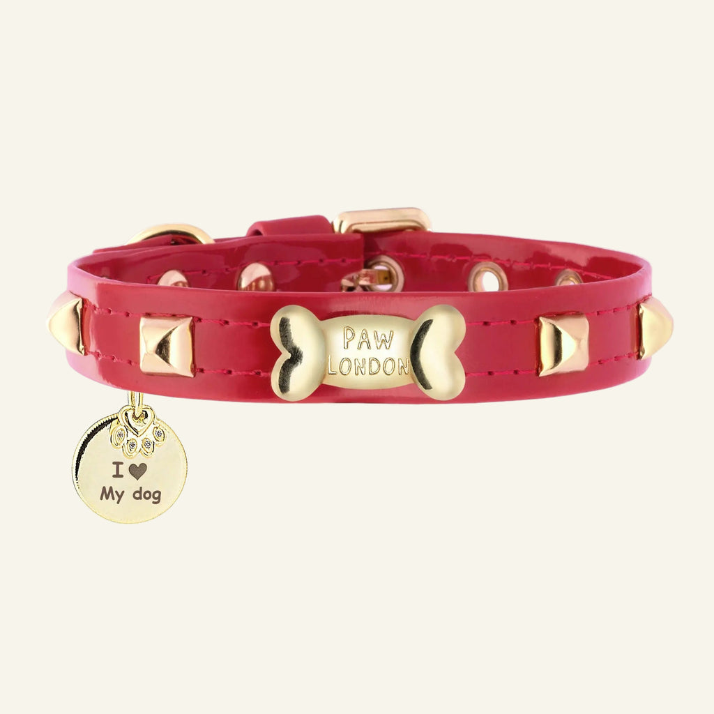 Pawlentino Rockstud Dog Collar | Red 🪨 - PAW LONDON