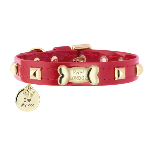 Pawlentino Rockstud Dog Collar | Red 🪨 - PAW LONDON