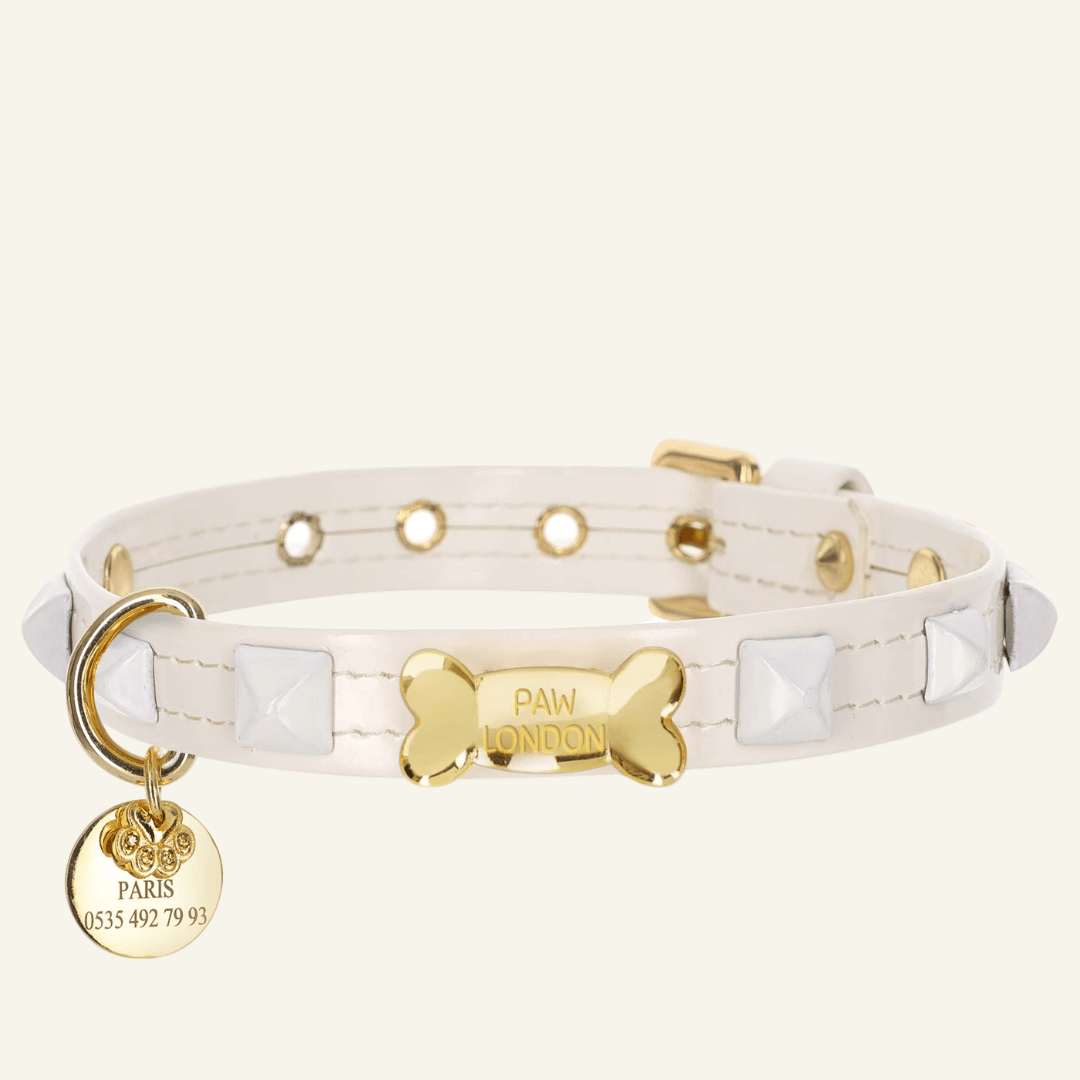 Pawlentino Rockstud Dog Collar | White on White 🪨 - PAW LONDON