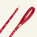 Pawlentino Rockstud Red Vegan Leather Dog Lead with Gold Plated Bone - PAW LONDON