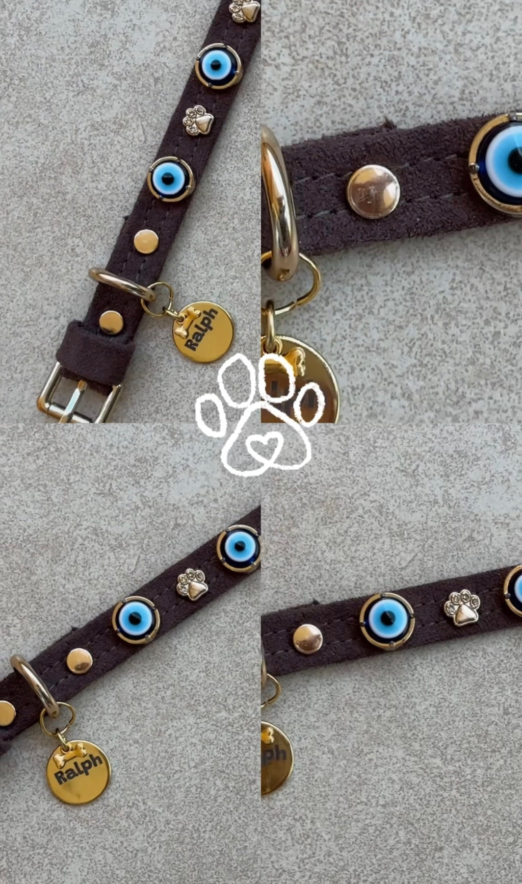 Suede Evil Eye Dog Collar | Bitter Chocolate 🍫