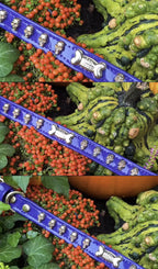 Lila Hundehalsband mit Halloween-Motiv und vergoldeten Totenköpfen 🎃