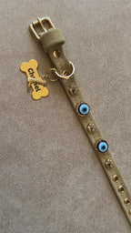 Suede Evil Eye Dog Collar | Sand Beige ⚜️