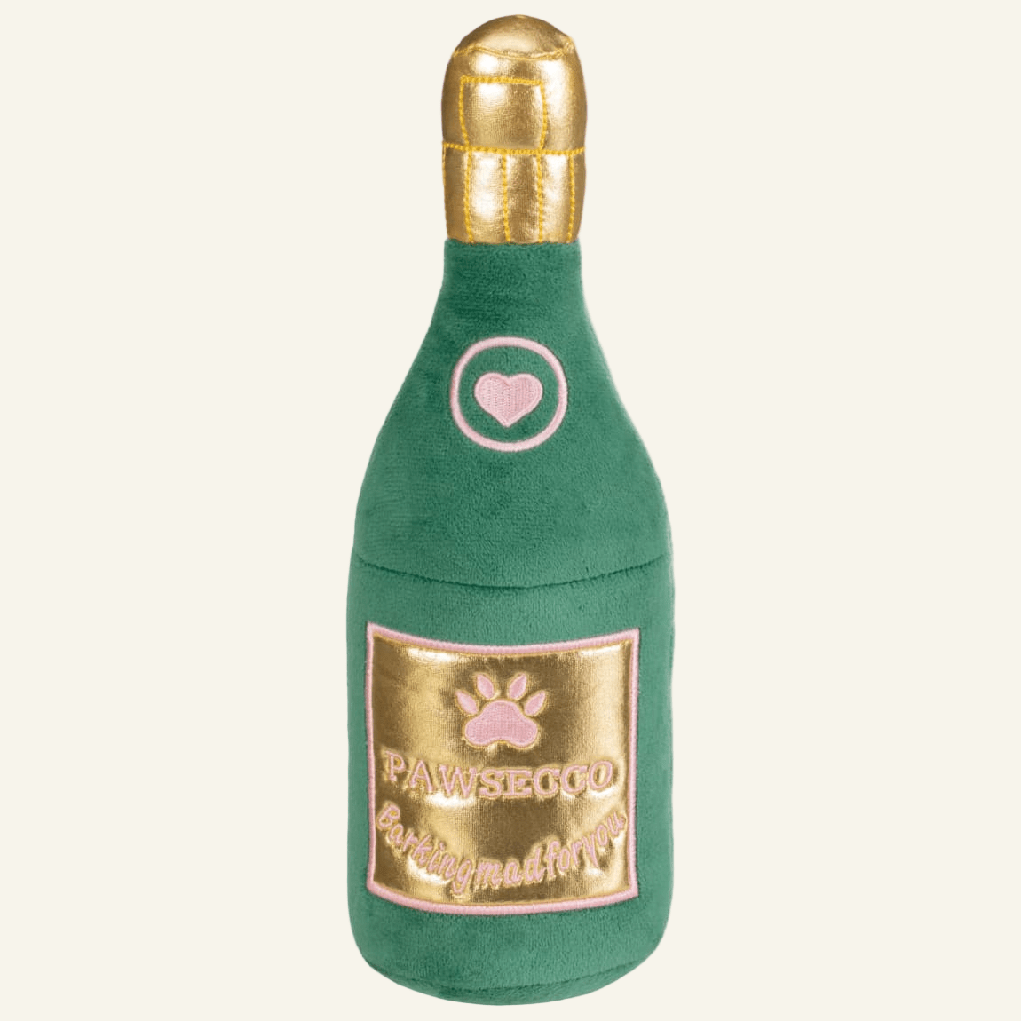 Prosecco Bottle Design Squeaky Plush Dog Toy 🍾 - PAW LONDON