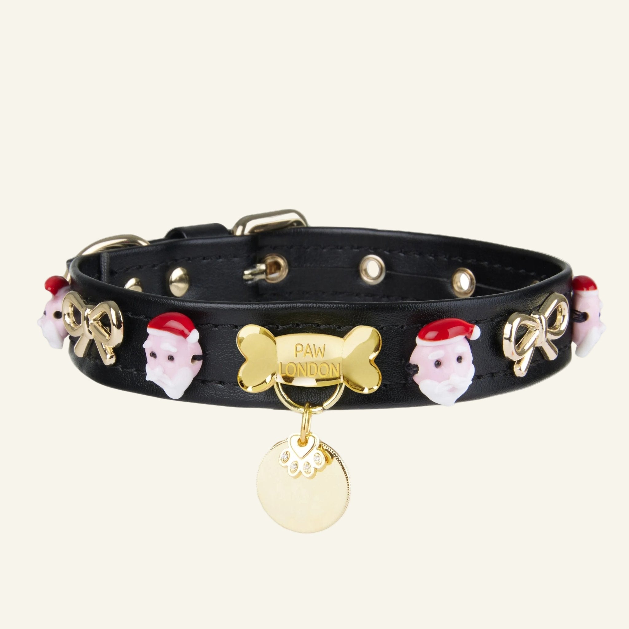 Santa Xmas Christmas Dog Collar | Black - PAW LONDON