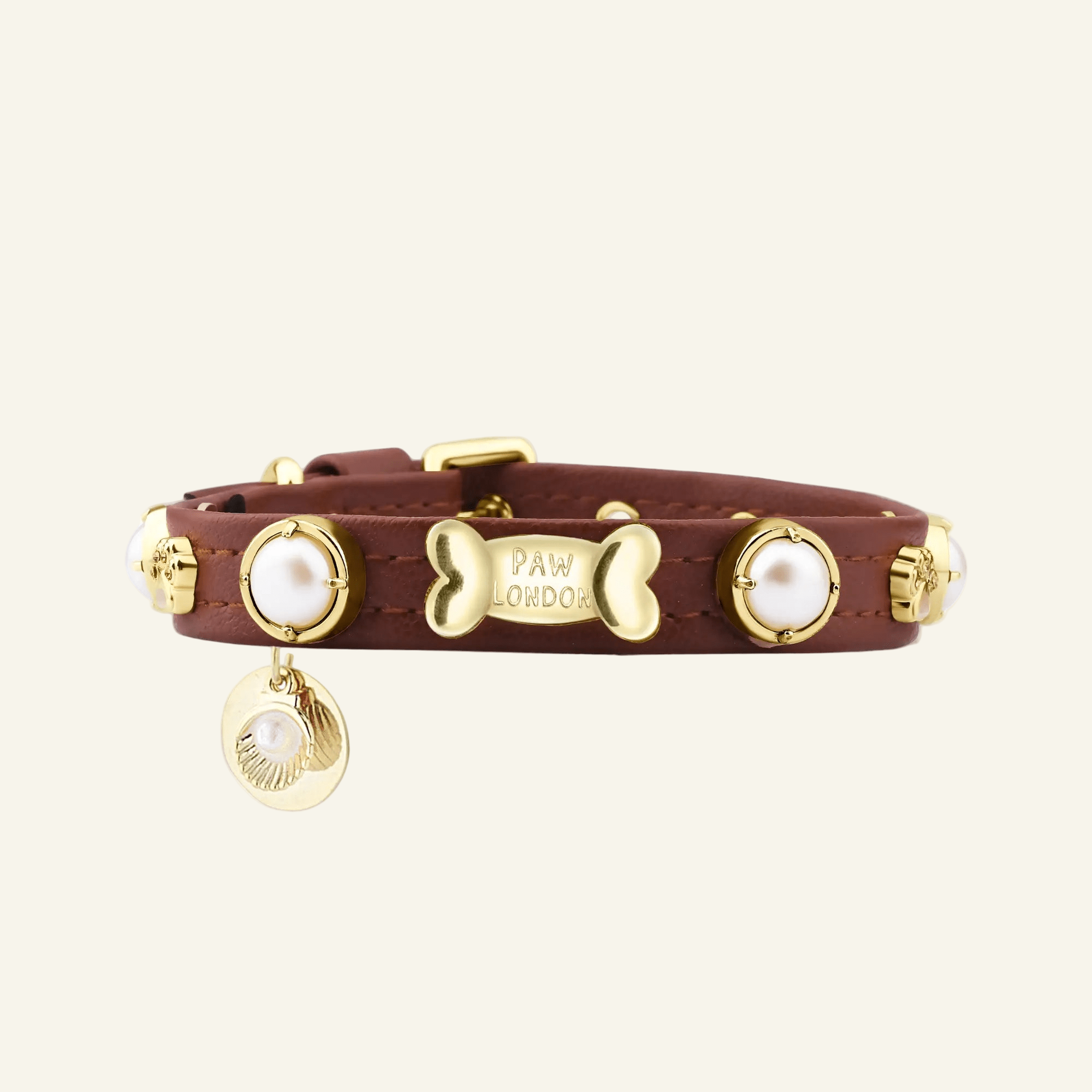 Shelly Pearl Dog Collar | Brown 🦪 - PAW LONDON