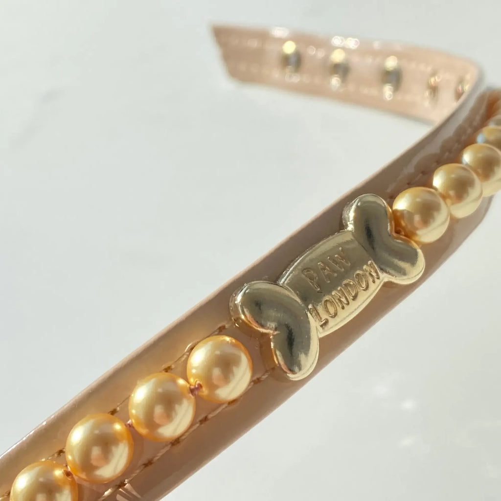 Soleil Gold Swarovski Pearl Cappuccino Dog Collar 🌞 - PAW LONDON