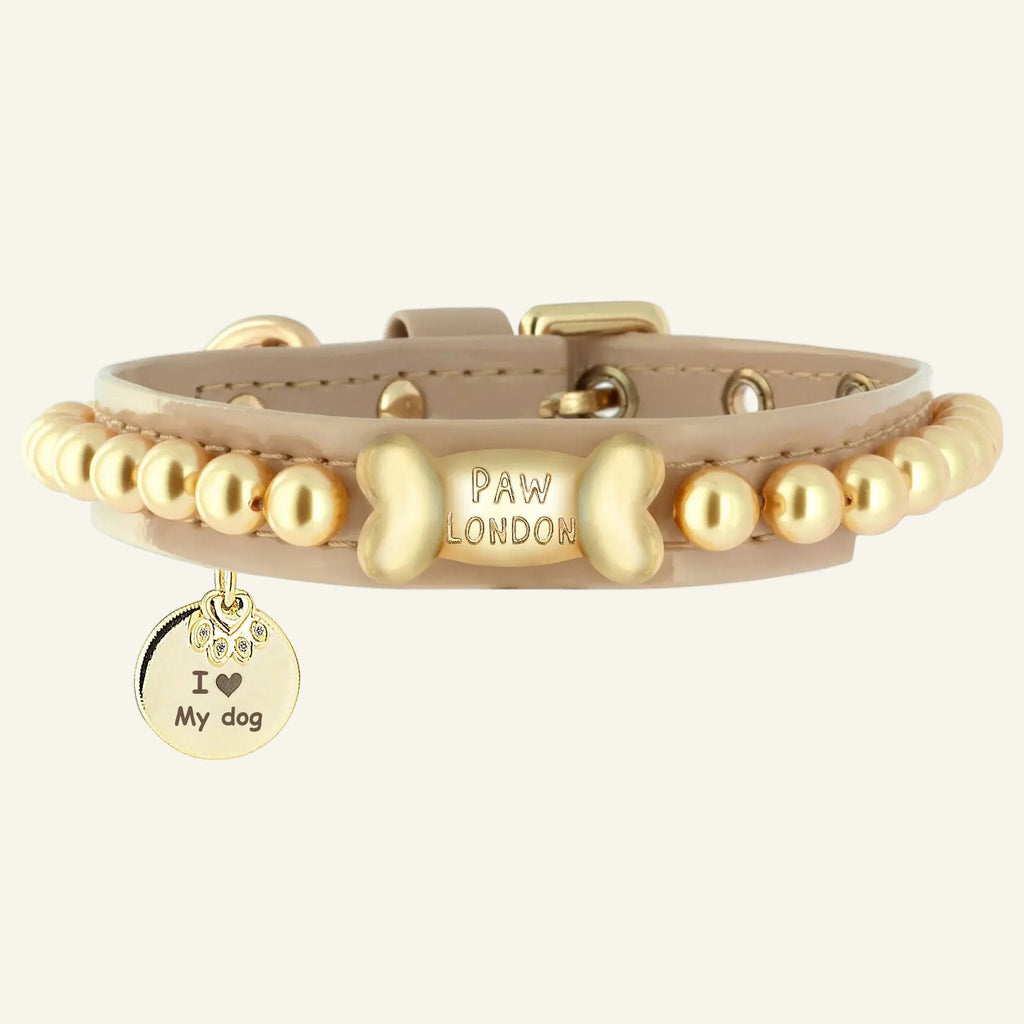 Soleil Gold Swarovski Pearl Cappuccino Dog Collar 🌞 - PAW LONDON