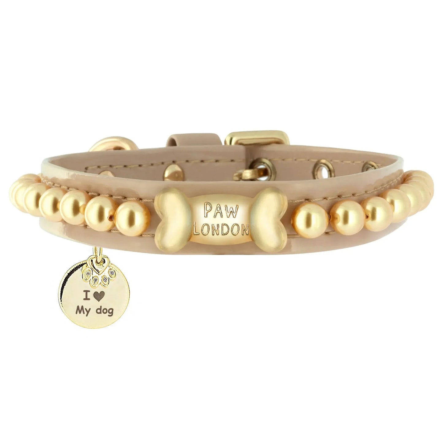 Soleil Gold Swarovski Pearl Cappuccino Dog Collar 🌞 - PAW LONDON