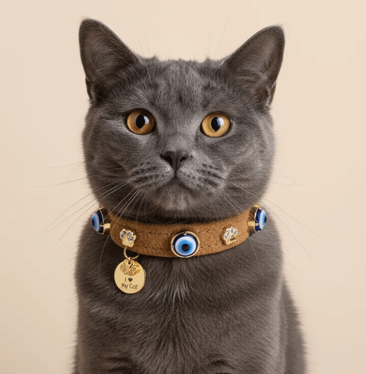 Suede Evil Eye Cat Collar | Cinnamon 🧿 - PAW LONDON