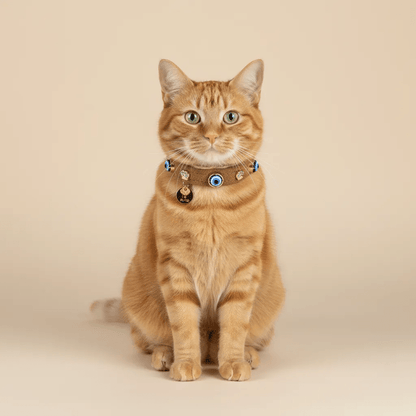 Suede Evil Eye Cat Collar | Cinnamon 🧿 - PAW LONDON