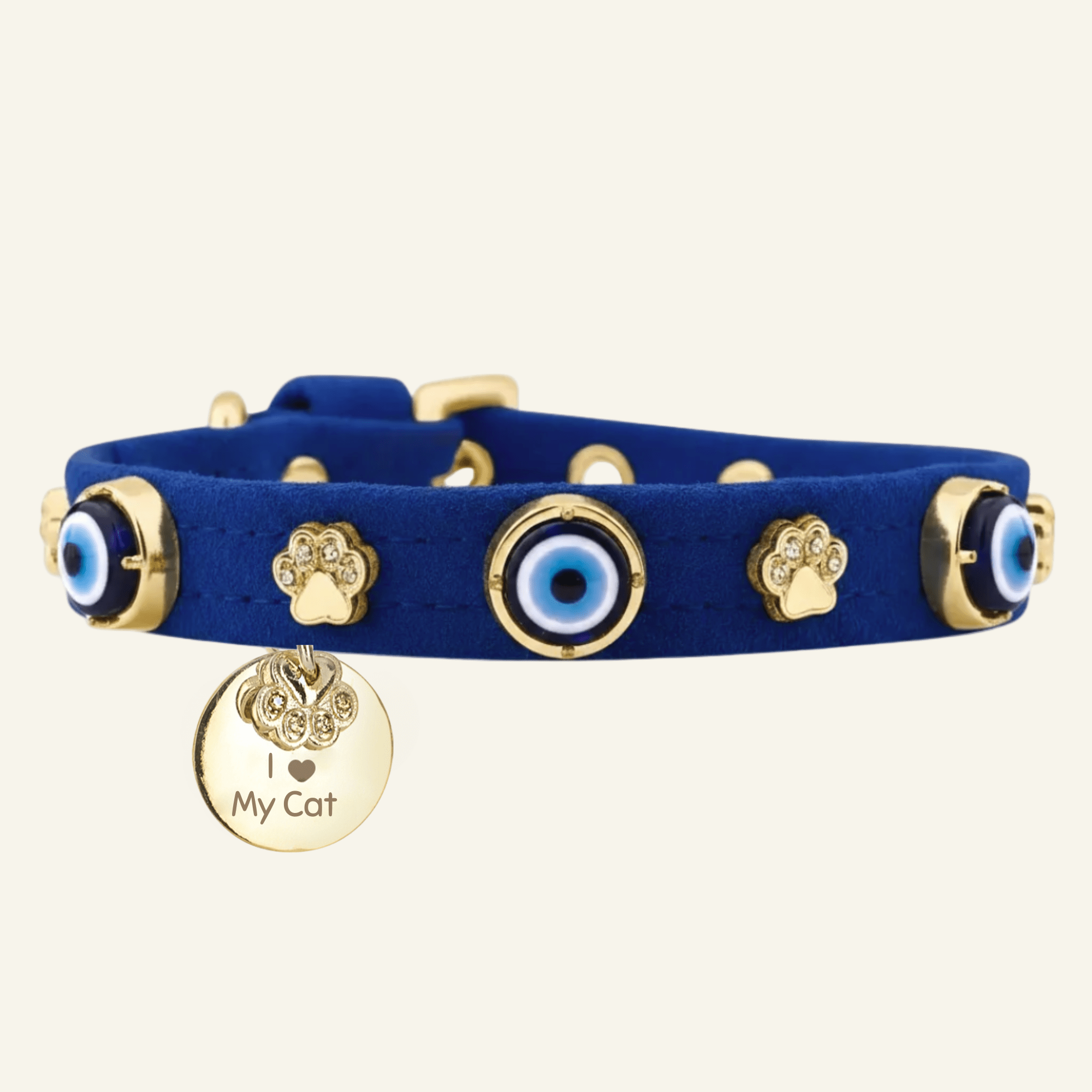 Suede Evil Eye Cat Collar | Royal Blue 🧿 - PAW LONDON