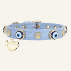 Suede Evil Eye Dog Collar | Azure Blue ⚜️ - PAW LONDON