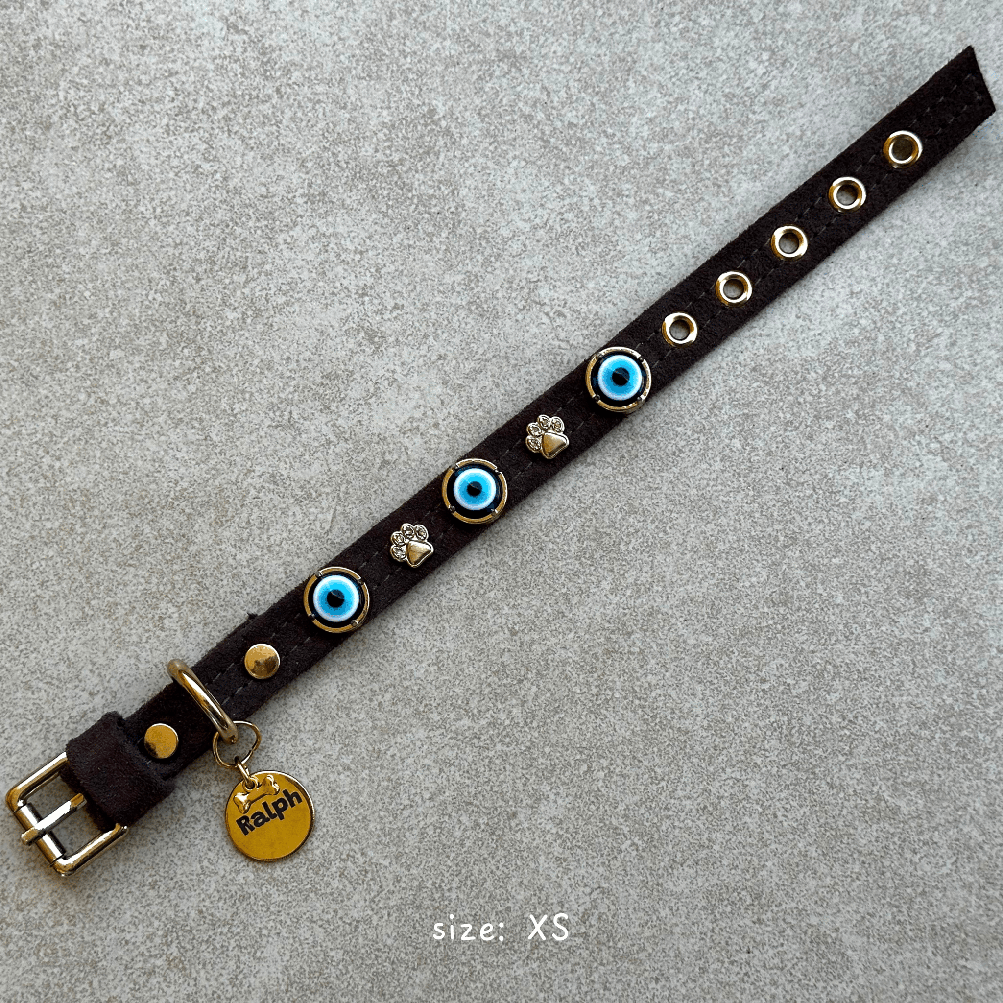 Suede Evil Eye Dog Collar | Bitter Chocolate 🍫 - PAW LONDON