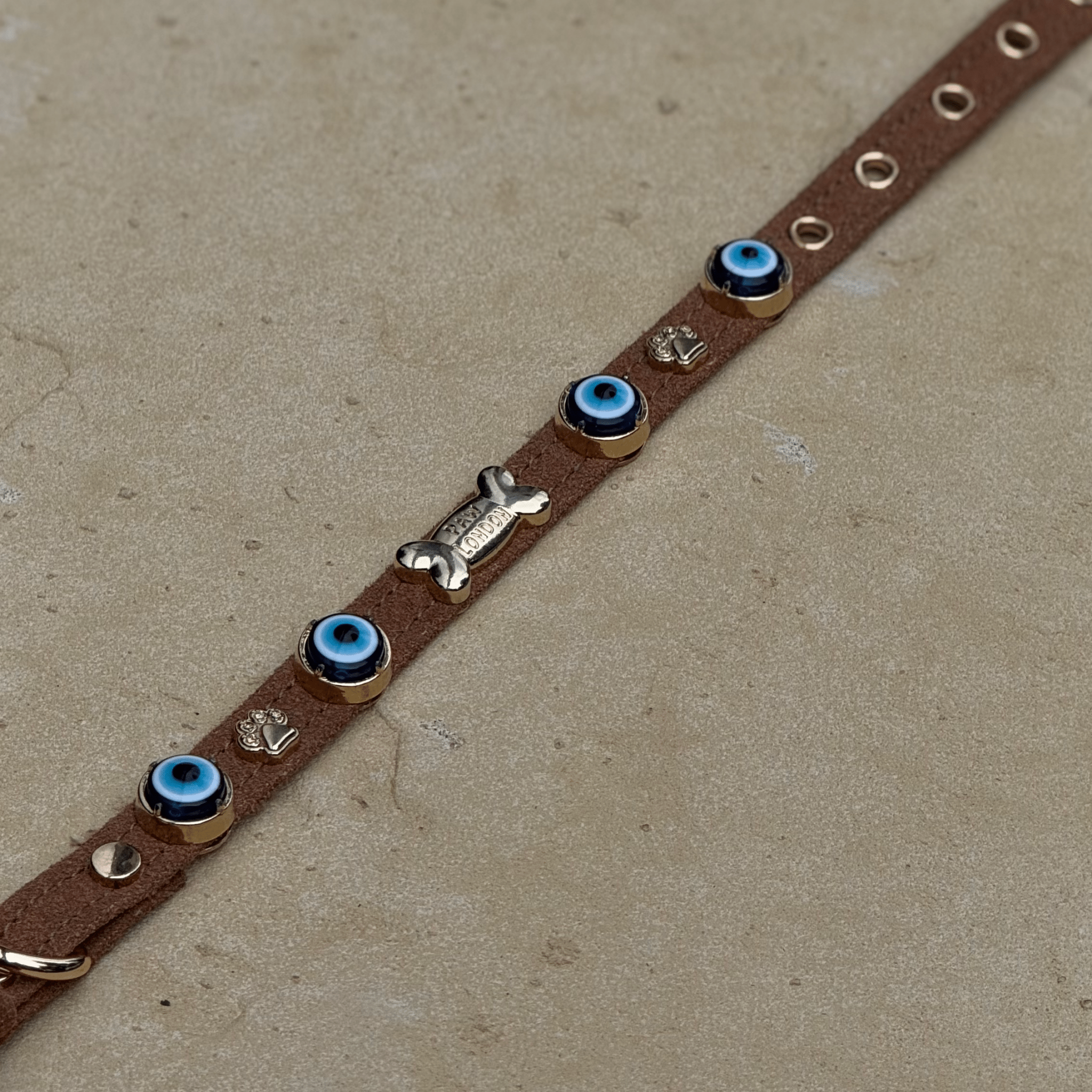 Suede Evil Eye Dog Collar | Cinnamon ⚜️ - PAW LONDON