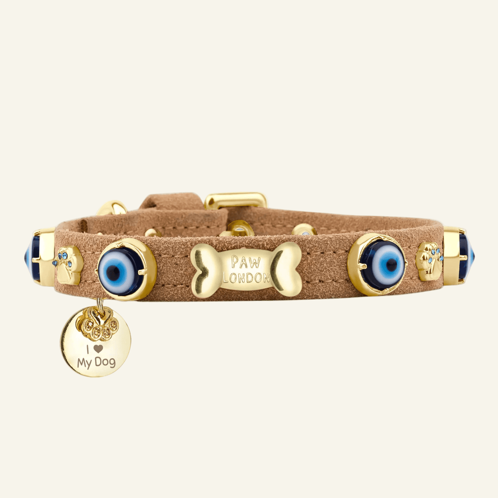Suede Evil Eye Dog Collar | Cinnamon ⚜️ - PAW LONDON