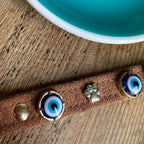 Suede Evil Eye Dog Collar | Cinnamon ⚜️ - PAW LONDON