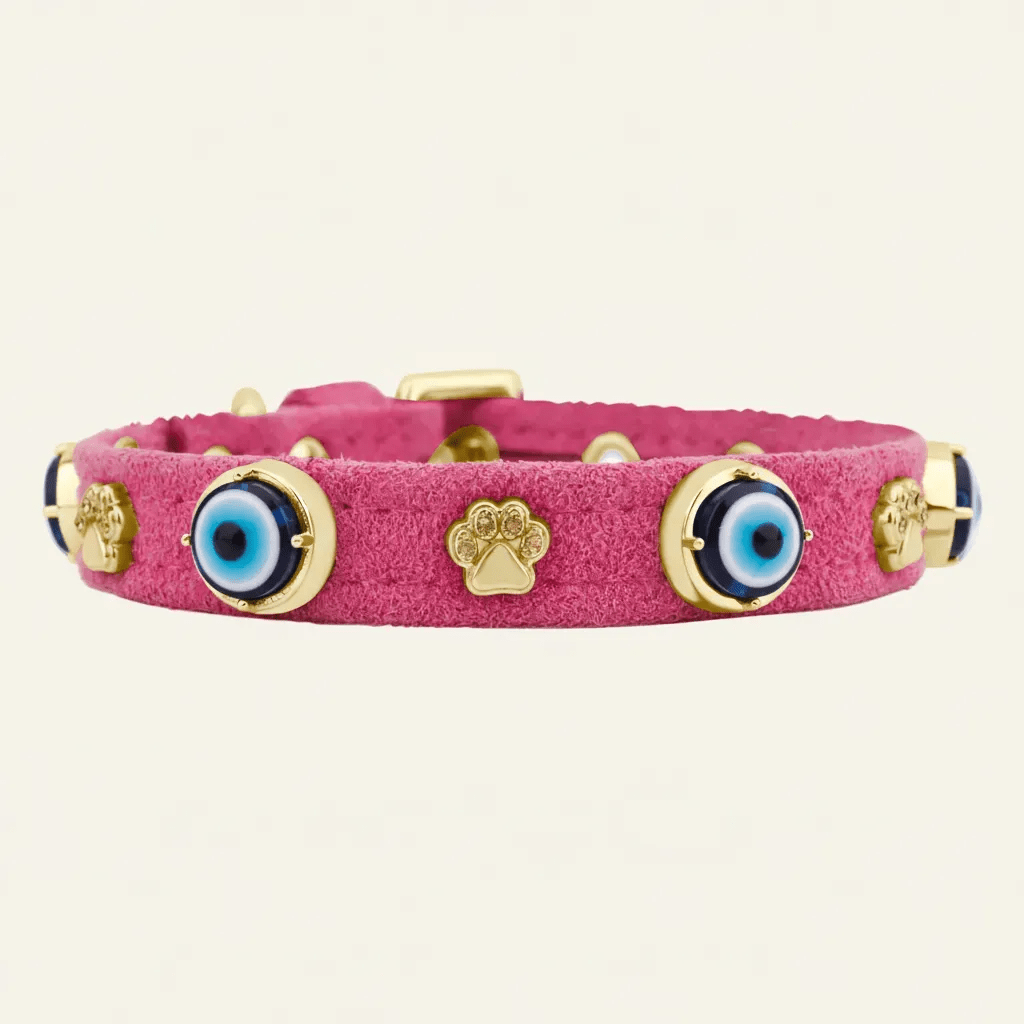 Suede Evil Eye Dog Collar | Hot Pink 💘 - PAW LONDON