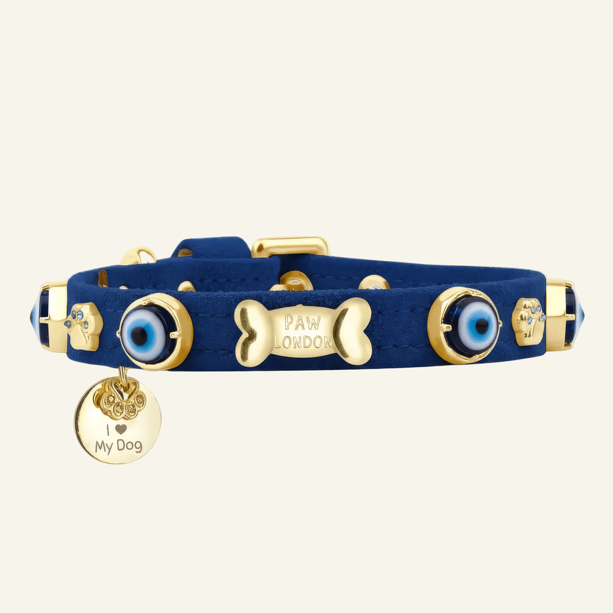 Suede Evil Eye Dog Collar | Royal Blue 💘 - PAW LONDON