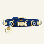 Suede Evil Eye Dog Collar | Royal Blue 💘 - PAW LONDON