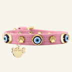 Suede Evil Eye Dog Collar | Sugar Pink 🦄 - PAW LONDON