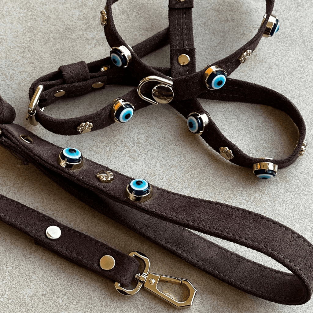 Suede Evil Eye Dog Harness | Dark Chocolate 🧿 - PAW LONDON