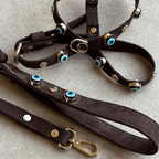 Suede Evil Eye Dog Harness | Dark Chocolate 🧿 - PAW LONDON