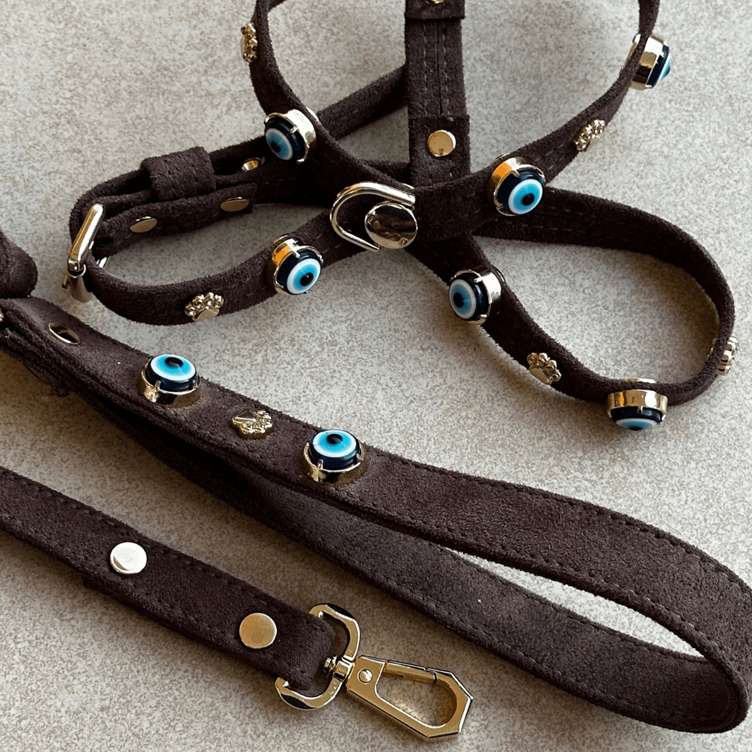 Suede Evil Eye Dog Harness | Dark Chocolate 🧿 - PAW LONDON