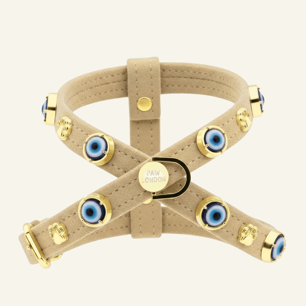 Suede Evil Eye Dog Harness | Sand Beige ⚜️ - PAW LONDON
