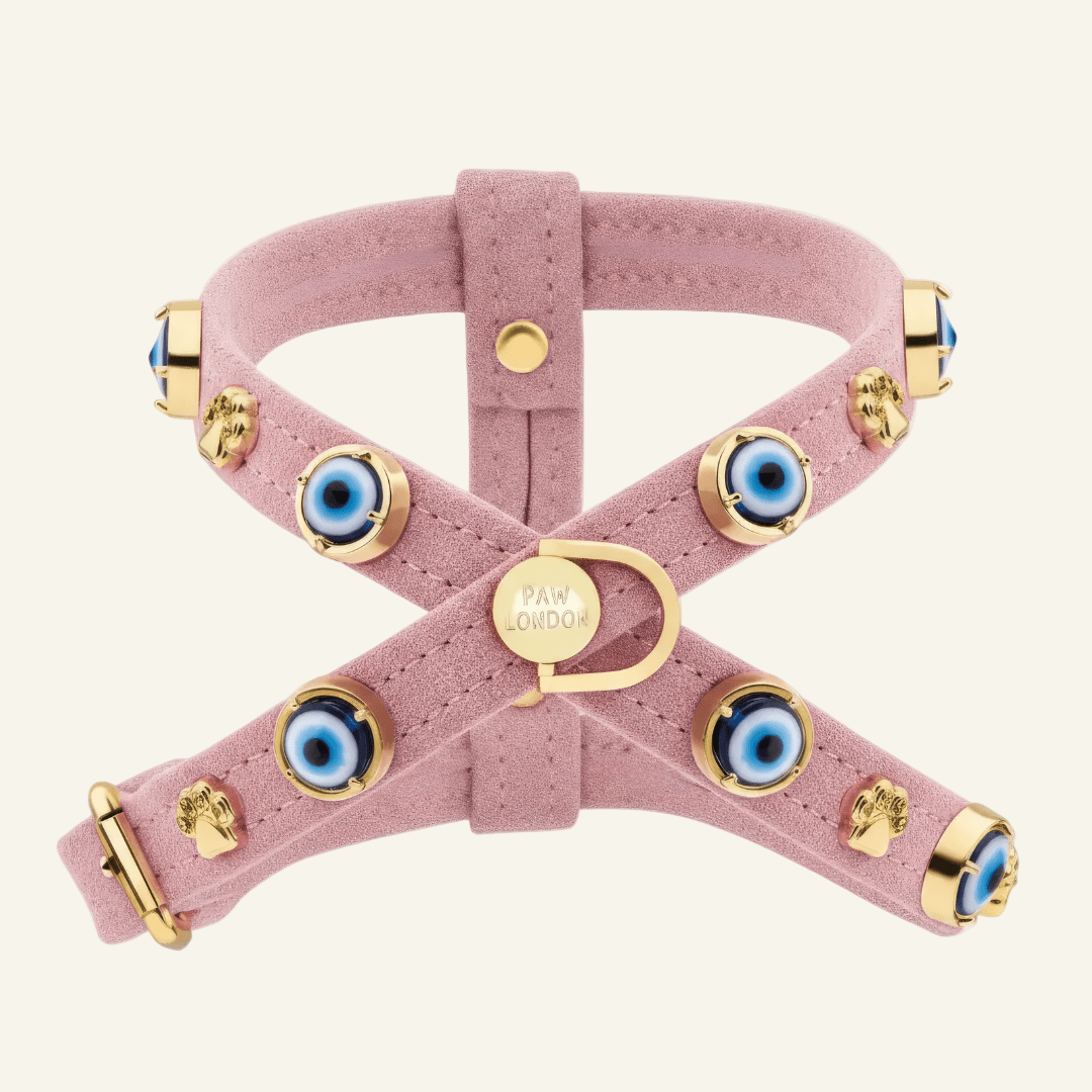 Suede Evil Eye Dog Harness | Sugar Pink 🧿 - PAW LONDON