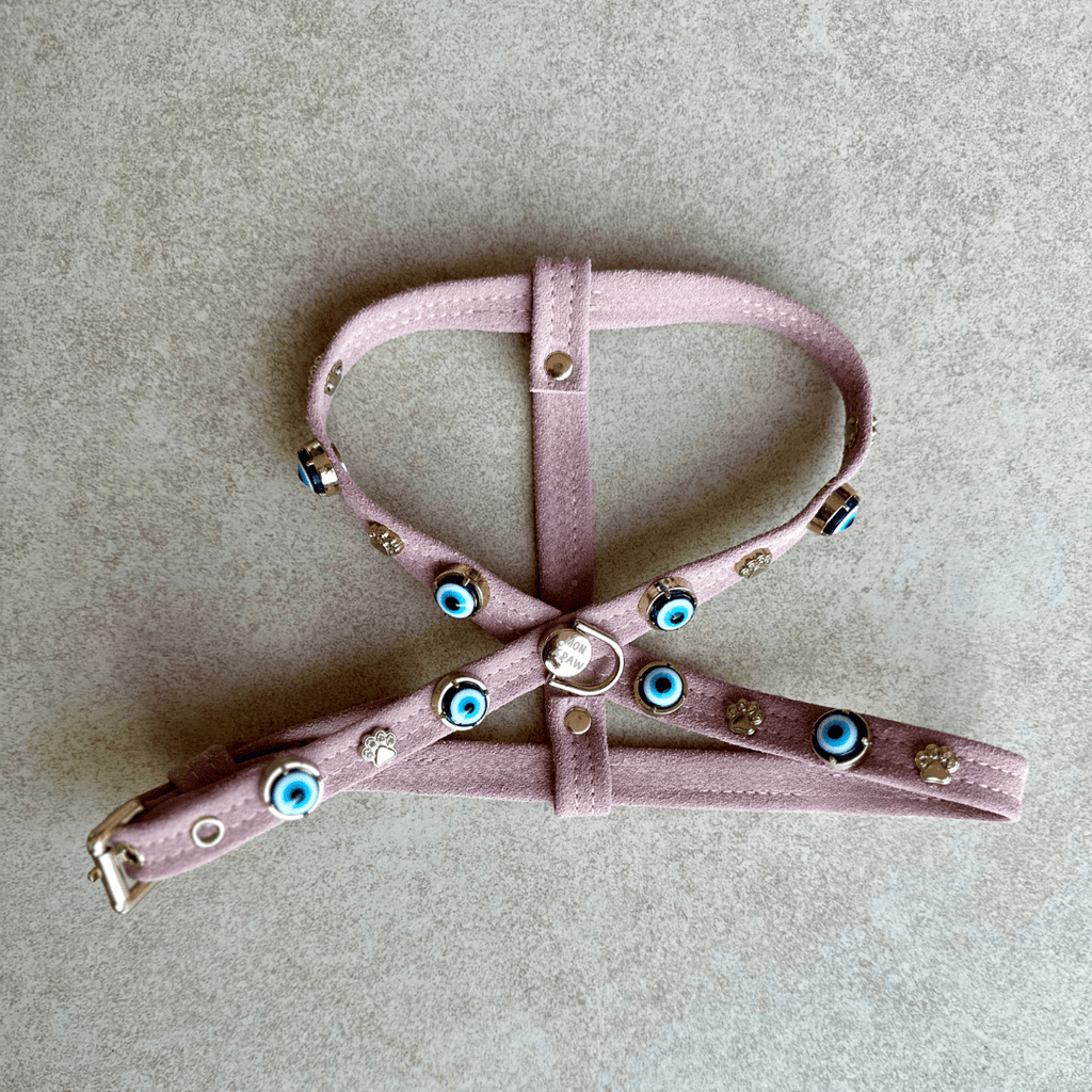 Suede Evil Eye Dog Harness | Sugar Pink 🧿 - PAW LONDON