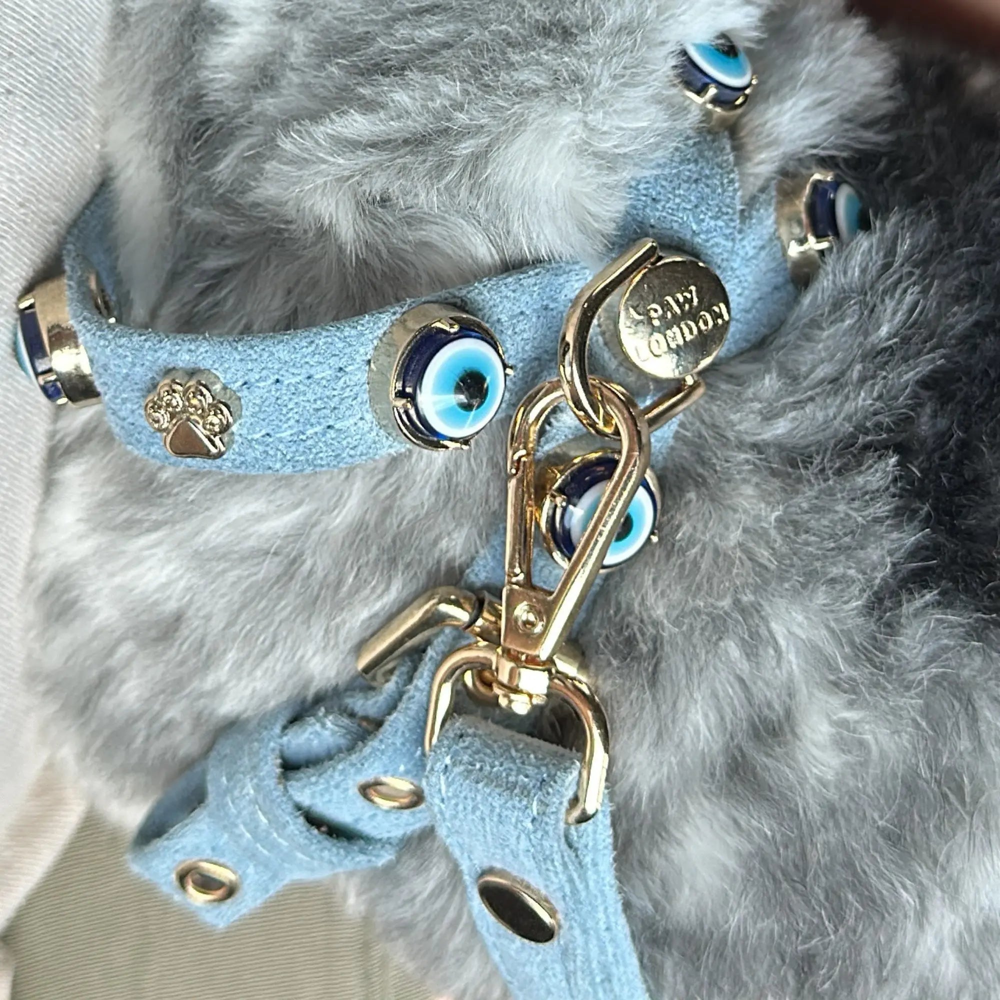 Suede Evil Eye Dog Lead | Azure Blue ⚜️ - PAW LONDON