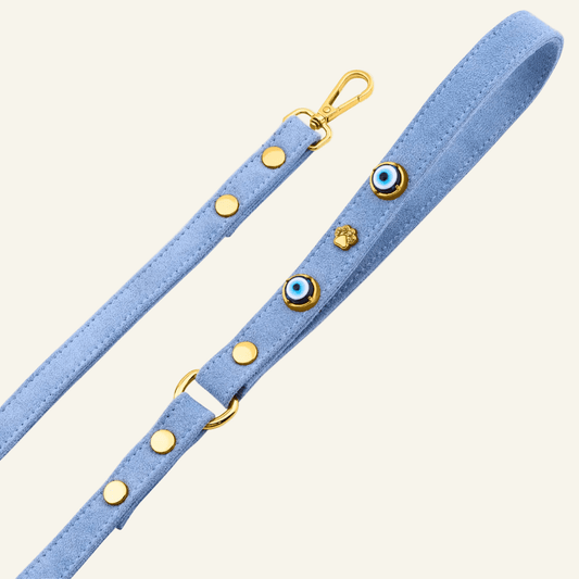 Suede Evil Eye Dog Lead | Azure Blue ⚜️ - PAW LONDON