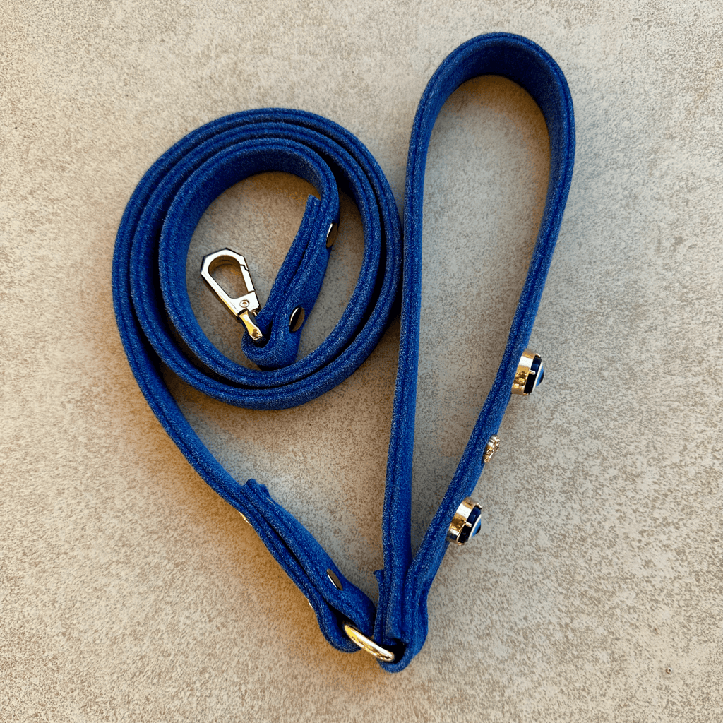 Suede Evil Eye Dog Lead | Royal Blue 🧿 - PAW LONDON