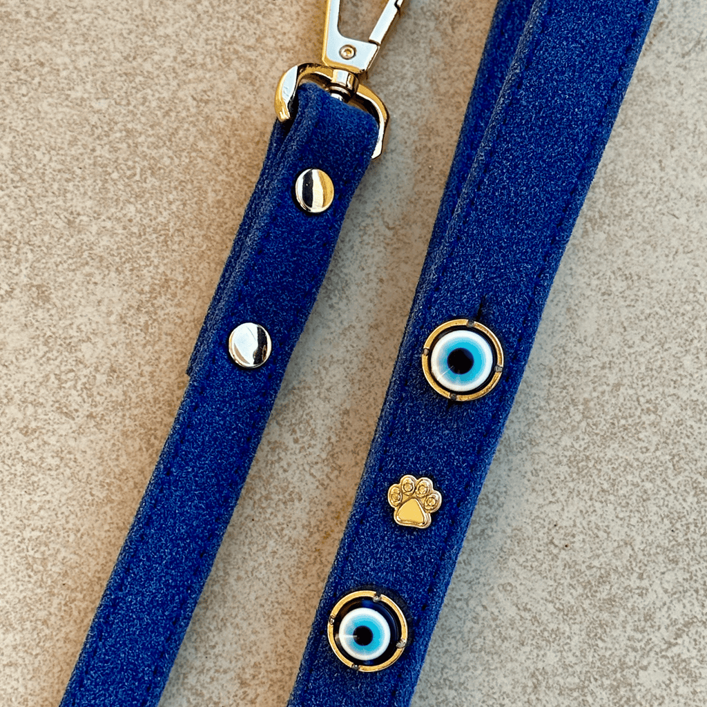 Suede Evil Eye Dog Lead | Royal Blue 🧿 - PAW LONDON