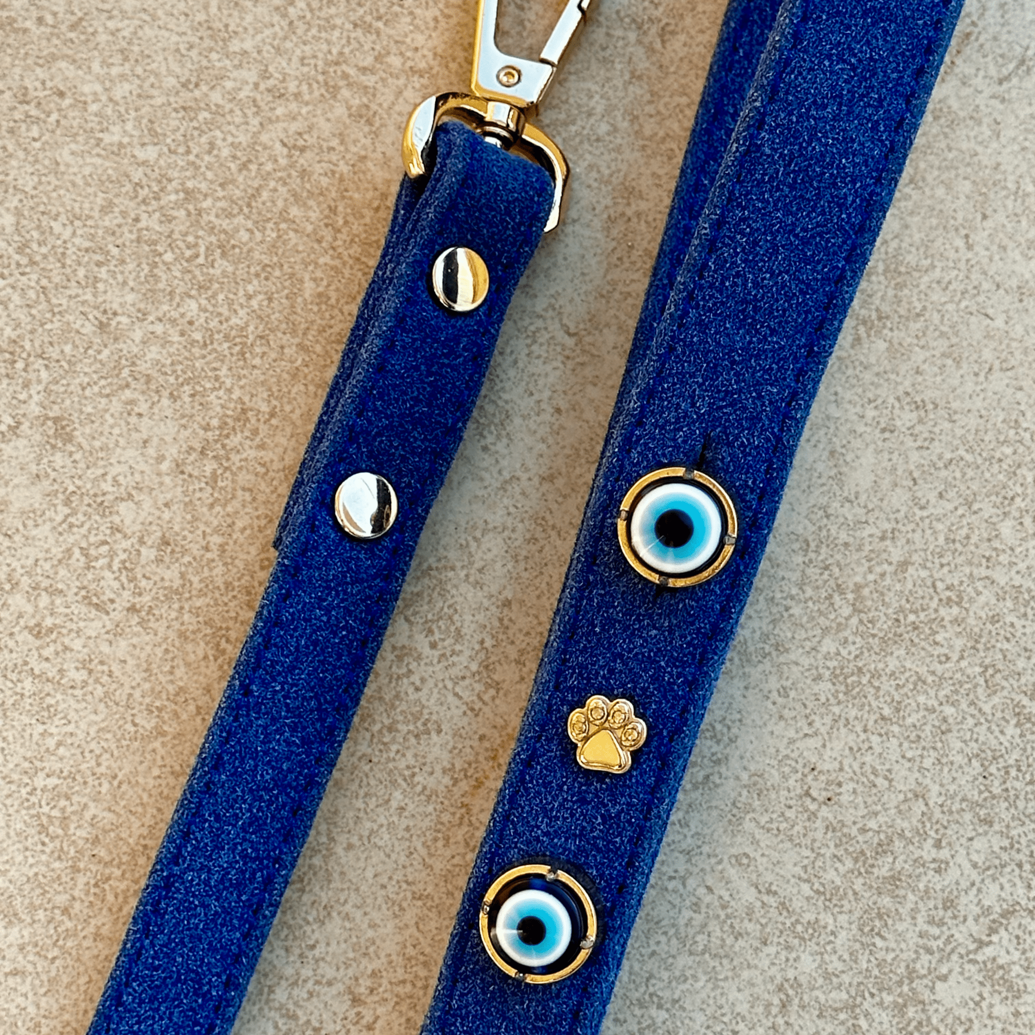 Suede Evil Eye Dog Lead | Royal Blue 🧿 - PAW LONDON