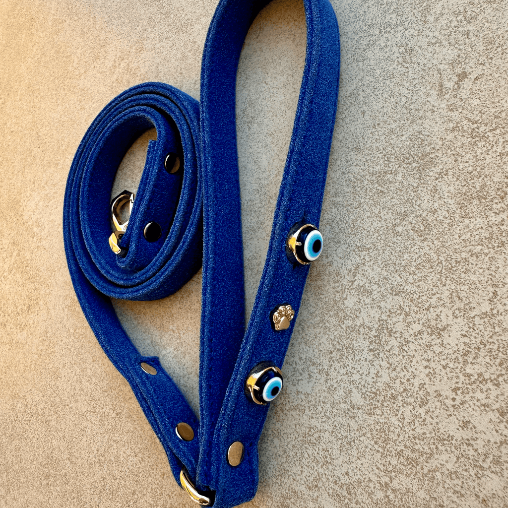 Suede Evil Eye Dog Lead | Royal Blue 🧿 - PAW LONDON