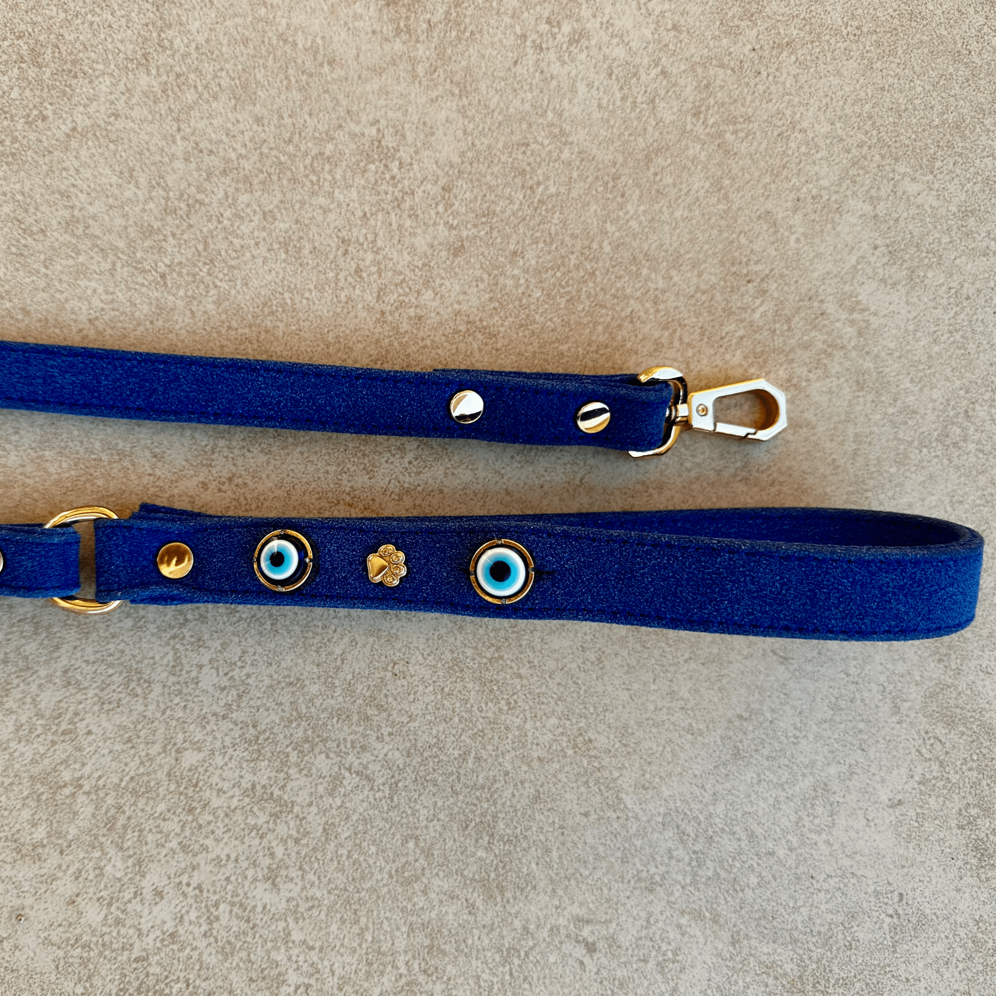 Suede Evil Eye Dog Lead | Royal Blue 🧿 - PAW LONDON