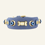 Suede Evil Eye Greyhounds Dog Collar | Baby Blue ⚜️ - PAW LONDON