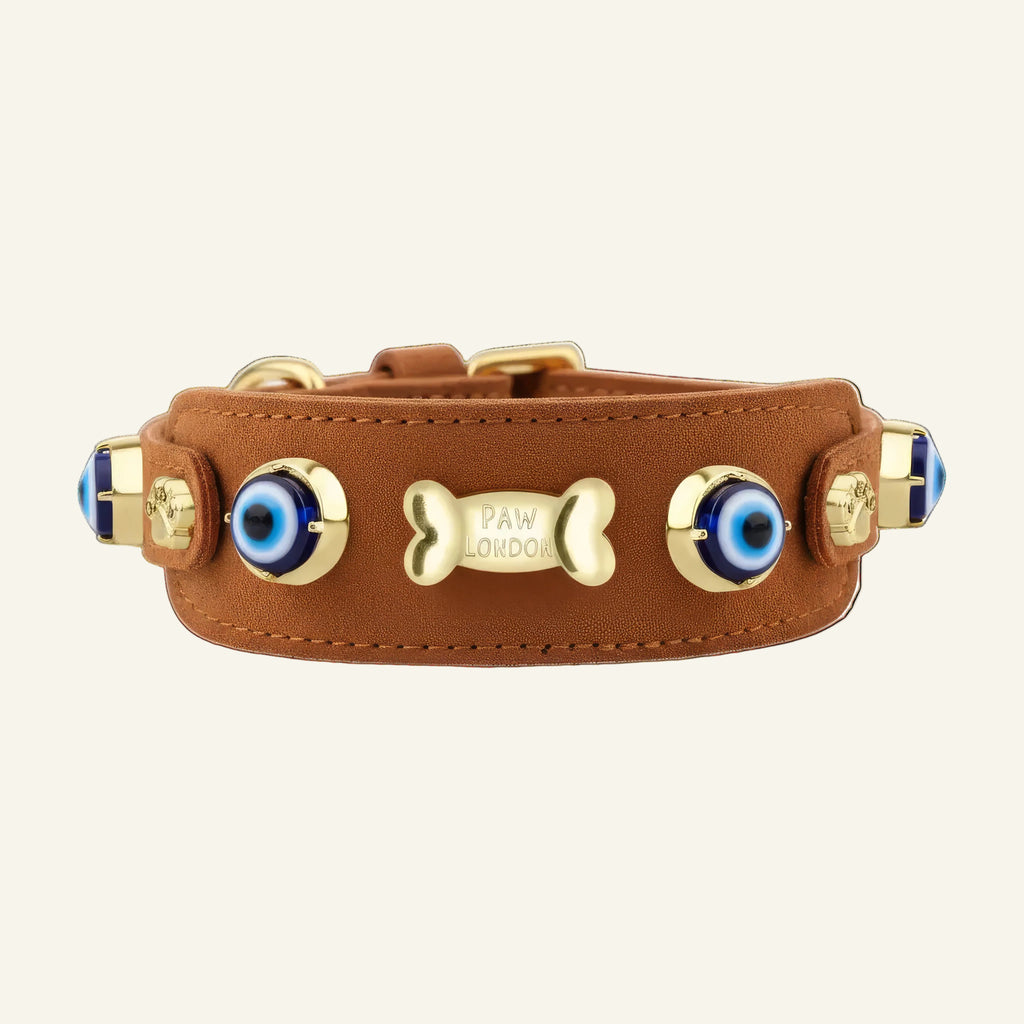 Suede Evil Eye Greyhounds Dog Collar | Cinnamon ⚜️ - PAW LONDON