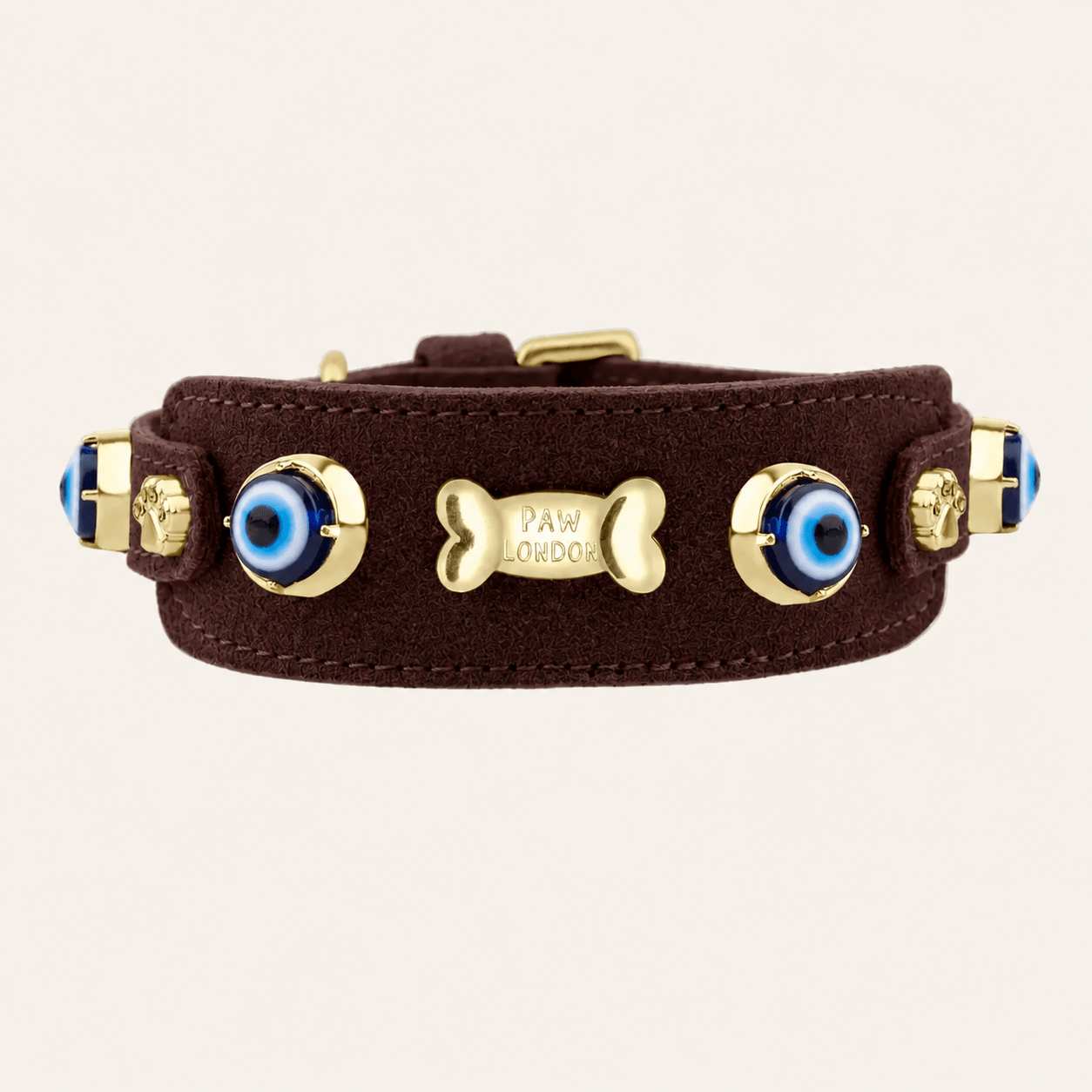 Suede Evil Eye Hound Collar | Bitter Chocolate - PAW LONDON