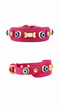 Suede Evil Eye Hound Collar in Hot Pink Fuchsia - PAW LONDON
