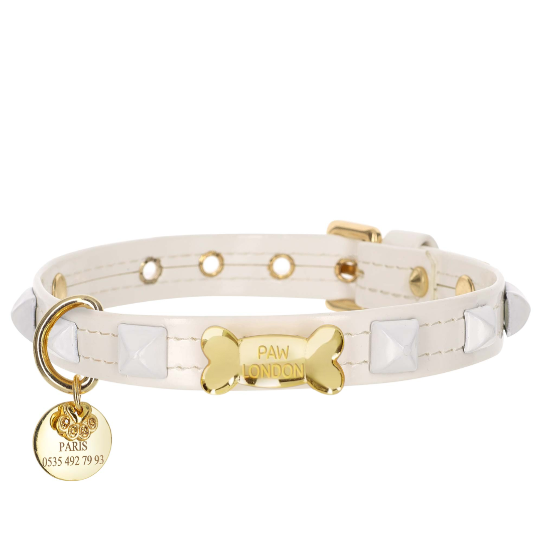 Pawlentino Rockstud Dog Collar | White on White 🪨 PAW LONDON