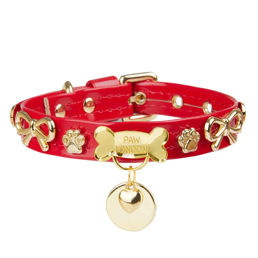 Bow Bone Red Dog Collar PAW LONDON