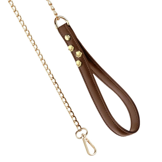 Chain Dog Lead with Brown Leather Handle PAW LONDON