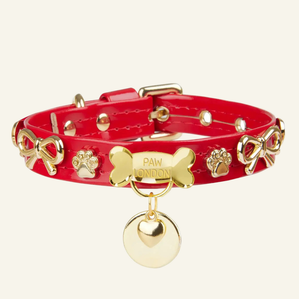 Bow Bone Dog Collar | Red 🎄 - PAW LONDON