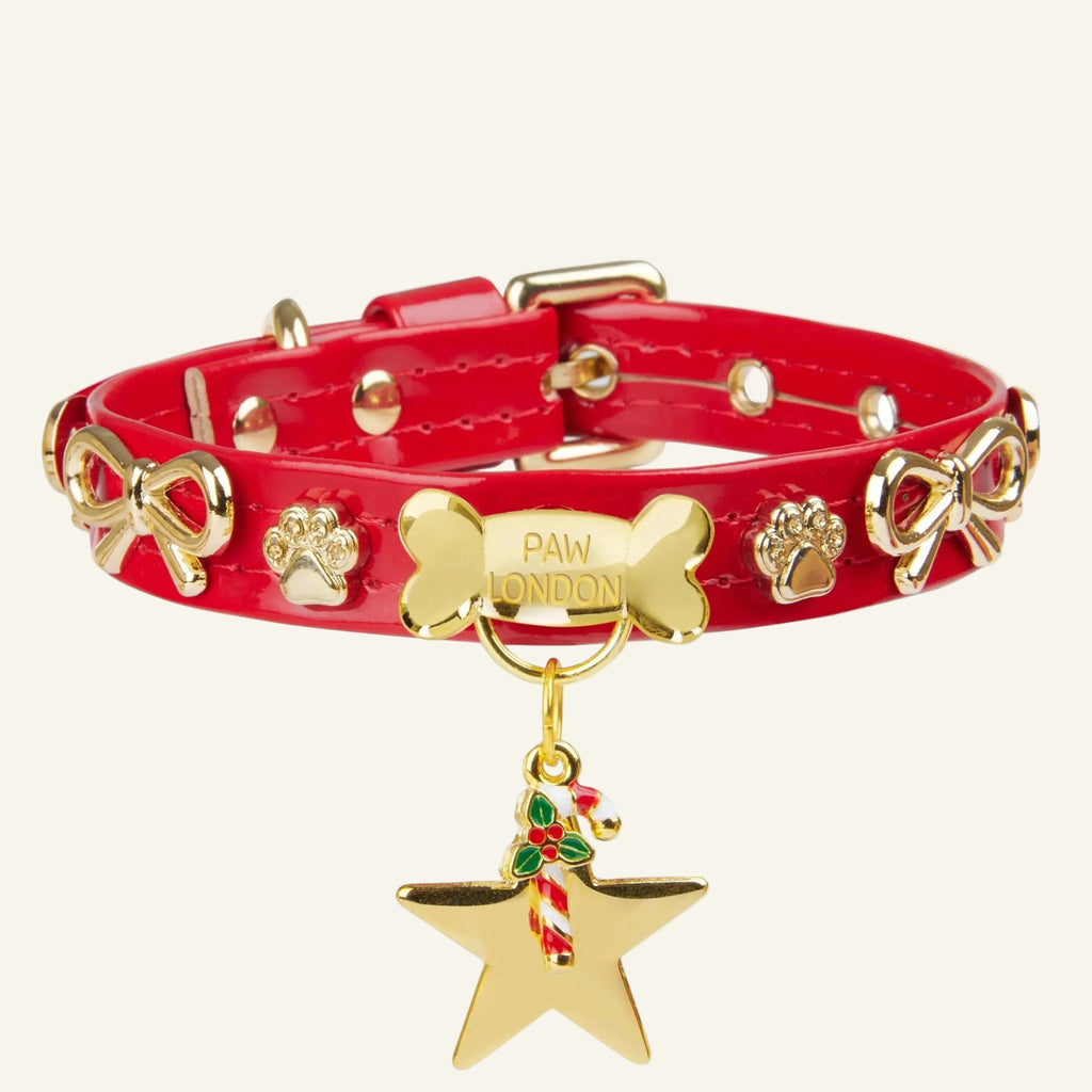 Bow Bone Dog Collar | Red 🎄 - PAW LONDON