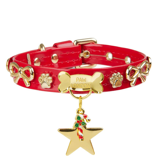 Bow Bone Dog Collar | Red 🎄 - PAW LONDON